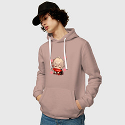 Толстовка-худи хлопковая мужская Маленький Казуха ест геншин импакт, цвет: пыльно-розовый — фото 2