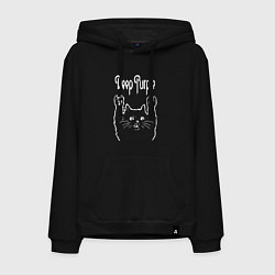 Толстовка-худи хлопковая мужская Deep Purple Рок кот, цвет: черный