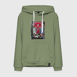 Толстовка-худи хлопковая мужская Мотоцикл Заправка Ретро Poster, цвет: авокадо