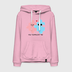 Толстовка-худи хлопковая мужская Ты меня дополняешь, цвет: светло-розовый