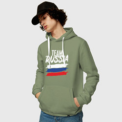 Толстовка-худи хлопковая мужская Team - Russia, цвет: авокадо — фото 2
