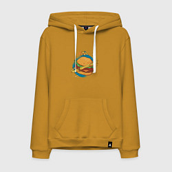 Толстовка-худи хлопковая мужская Бургер Планета Planet Burger, цвет: горчичный