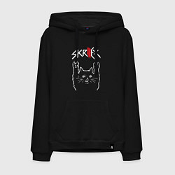 Толстовка-худи хлопковая мужская Skrillex Рок кот, цвет: черный