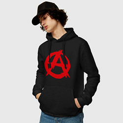 Толстовка-худи хлопковая мужская Символ анархии цвета черный — фото 2