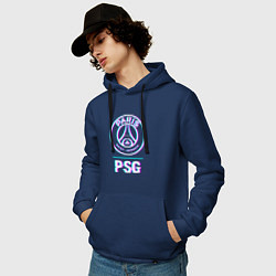 Толстовка-худи хлопковая мужская PSG FC в стиле Glitch, цвет: тёмно-синий — фото 2