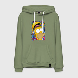Толстовка-худи хлопковая мужская Мозг Гомера Симпсона - постер, цвет: авокадо