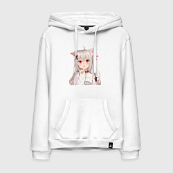 Толстовка-худи хлопковая мужская Неко кошка-девочка, цвет: белый