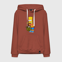 Толстовка-худи хлопковая мужская Барт Симпсон разбирает свой рюкзак, цвет: кирпичный