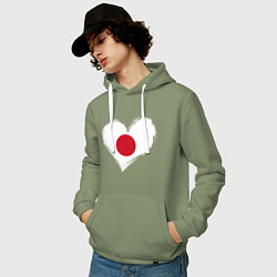 Толстовка-худи хлопковая мужская Сердце - Япония, цвет: авокадо — фото 2