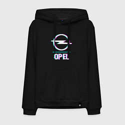 Толстовка-худи хлопковая мужская Значок Opel в стиле glitch, цвет: черный