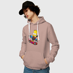 Толстовка-худи хлопковая мужская Барт Симпсон - крутой скейтбордист, цвет: пыльно-розовый — фото 2