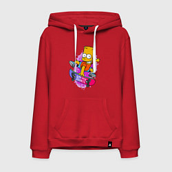 Толстовка-худи хлопковая мужская Барт Симпсон на скейтборде - Eat my shorts!, цвет: красный