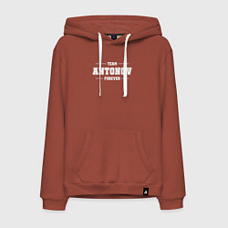 Толстовка-худи хлопковая мужская Team Antonov forever - фамилия на латинице, цвет: кирпичный