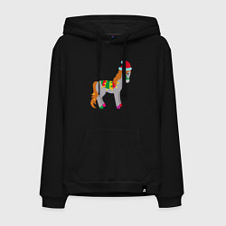 Толстовка-худи хлопковая мужская Праздничная лошадкa, цвет: черный