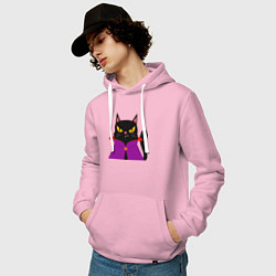 Толстовка-худи хлопковая мужская Чёрный котик-волшебник, цвет: светло-розовый — фото 2