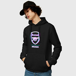 Толстовка-худи хлопковая мужская Arsenal FC в стиле glitch, цвет: черный — фото 2