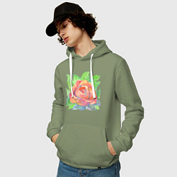 Толстовка-худи хлопковая мужская Алая роза, цвет: авокадо — фото 2