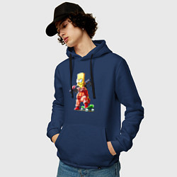 Толстовка-худи хлопковая мужская Крутой Барт Симпсон с оружием на плече и скейтборд, цвет: тёмно-синий — фото 2