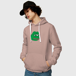 Толстовка-худи хлопковая мужская Лягушонок Пепе-Frog Pepe, цвет: пыльно-розовый — фото 2