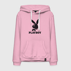 Толстовка-худи хлопковая мужская Playboy - Игровой джостик, цвет: светло-розовый