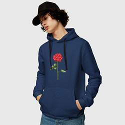 Толстовка-худи хлопковая мужская Роза красная, цвет: тёмно-синий — фото 2