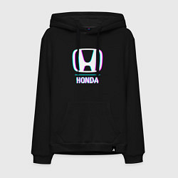 Толстовка-худи хлопковая мужская Значок Honda в стиле glitch, цвет: черный