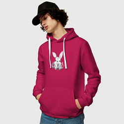 Толстовка-худи хлопковая мужская Кролик в цветах, цвет: маджента — фото 2