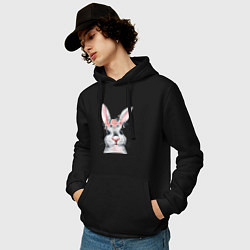 Толстовка-худи хлопковая мужская Кролик в цветах, цвет: черный — фото 2