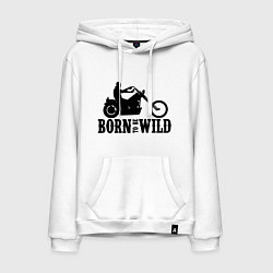 Толстовка-худи хлопковая мужская Born to be wild, цвет: белый