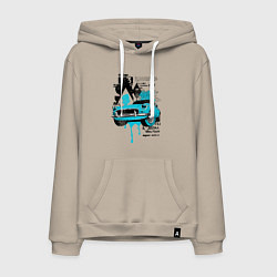 Толстовка-худи хлопковая мужская Ретро авто и надпись, цвет: миндальный
