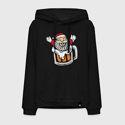 Толстовка-худи хлопковая мужская Санта в пиве, цвет: черный