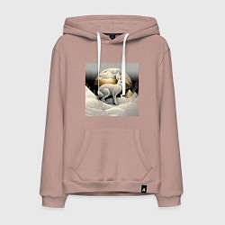 Толстовка-худи хлопковая мужская Заяц символ 2023 Нового года кролик, цвет: пыльно-розовый