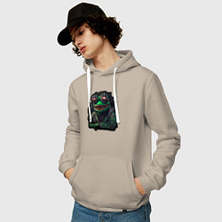 Толстовка-худи хлопковая мужская Лягушонок Пепе киберпанк, цвет: миндальный — фото 2