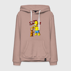 Толстовка-худи хлопковая мужская Барт Симпсон и Снежок - нейросеть - мультфильм, цвет: пыльно-розовый