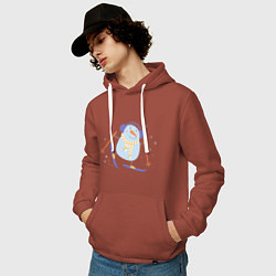 Толстовка-худи хлопковая мужская Снеговик катается на лыжах, цвет: кирпичный — фото 2
