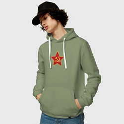 Толстовка-худи хлопковая мужская СССР звезда, цвет: авокадо — фото 2
