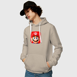 Толстовка-худи хлопковая мужская Марио лого, цвет: миндальный — фото 2
