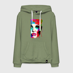 Толстовка-худи хлопковая мужская Angelina Jolie - watercolor - sketch, цвет: авокадо