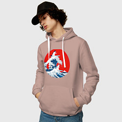 Толстовка-худи хлопковая мужская Японская волна с котами, цвет: пыльно-розовый — фото 2