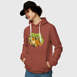 Толстовка-худи хлопковая мужская Маленькие лисята, цвет: кирпичный — фото 2