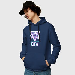Толстовка-худи хлопковая мужская GTA в стиле glitch и баги графики, цвет: тёмно-синий — фото 2