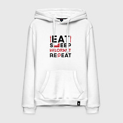 Толстовка-худи хлопковая мужская Надпись: eat sleep Valorant repeat, цвет: белый