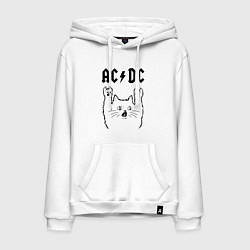 Толстовка-худи хлопковая мужская AC DC - rock cat, цвет: белый