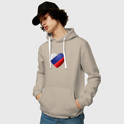 Толстовка-худи хлопковая мужская Флаг России в сердце, цвет: миндальный — фото 2