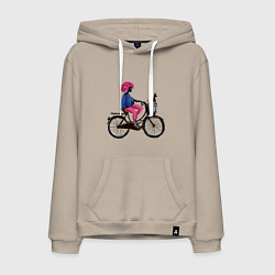 Толстовка-худи хлопковая мужская Девушка с собачкой на велосипеде, цвет: миндальный