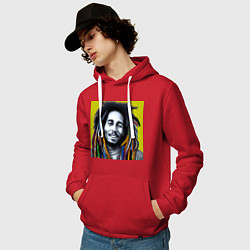 Толстовка-худи хлопковая мужская Разноцветные дреды Боба Марли граффити, цвет: красный — фото 2