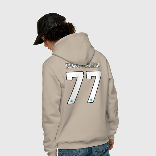 Мужская толстовка-худи Хвича Кварацхелия ФК Наполи форма домашняя / Миндальный – фото 4