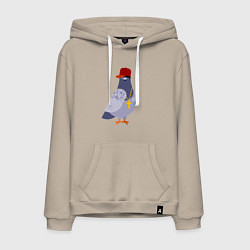 Толстовка-худи хлопковая мужская Крутой голубь в кепке показывает f**k, цвет: миндальный