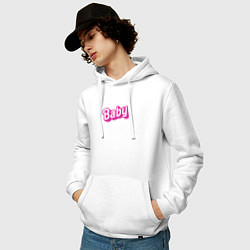 Толстовка-худи хлопковая мужская Baby: pink barbie style, цвет: белый — фото 2