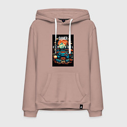 Толстовка-худи хлопковая мужская Геймер old school, цвет: пыльно-розовый